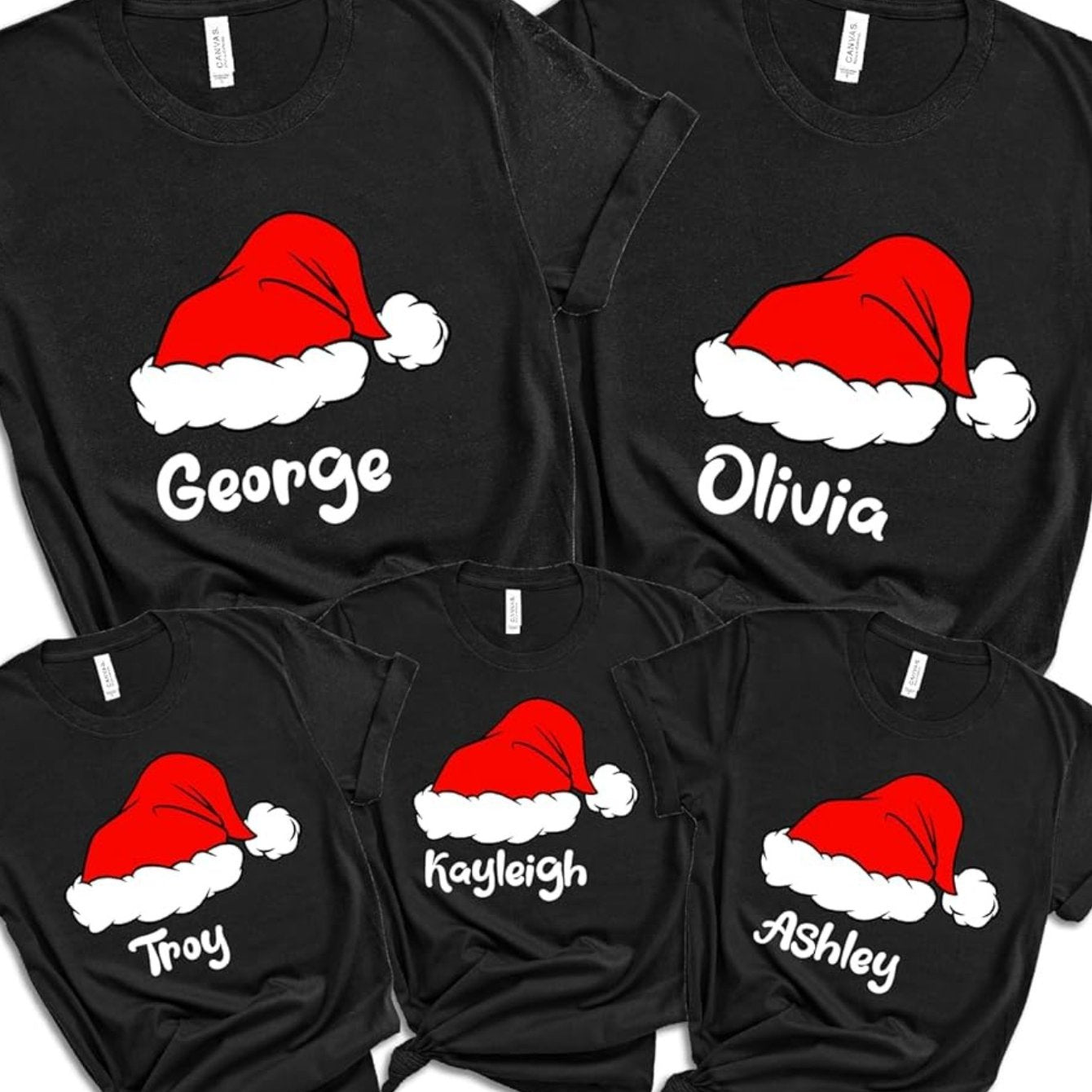 TEMU 1pc Santa Hat Custom Matching Family Christmas Shirts, Match Name Shirts, Gifts Whole Group, , Office Party Costumes, Holiday Shirts With Custom