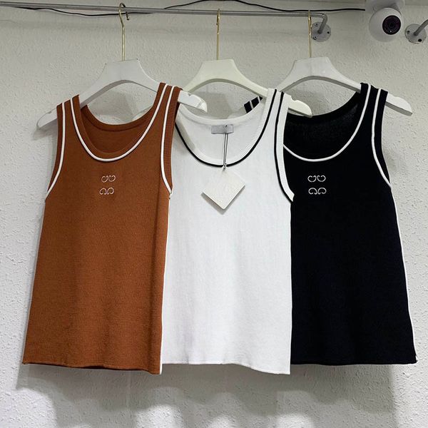 Knitted Tank Embroidery Letter Slim Singlet Scoop Neck Tanks Women Breathable Sleeveless Tees Jumper