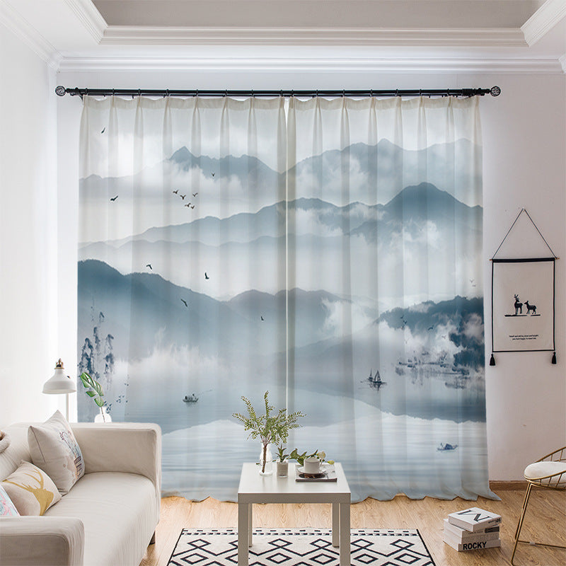 YL-36653 whole house curtain new Chinese style Zen Zen style lotus Buddha hand study tea room living room health blackout window gauze