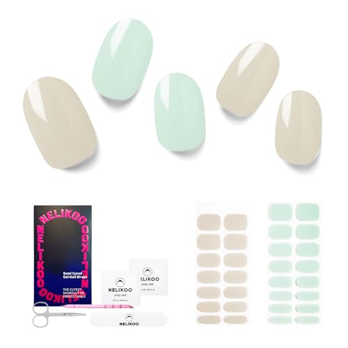 Semi Cured Gel Nail Strips, 30 Pcs Solid Color Nail Stickers UV, Gel Nail Wraps for Home Nails DIY, Salon Quality with Prep Pads, Nail File & Wood Sti