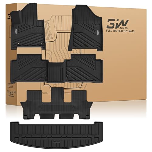 3W Floor Mats & Cargo Liner Fit for 2024 2025 Hyundai Santa Fe (Not for Hybrid) Only 7 Seats, TPE All Weather Floor Liner Heavy Duty Car Accessories,