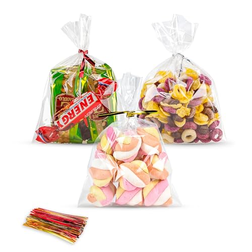 NPLUX 200Pack Cellophane Bags Small Plastic Cookie Bag Clear Treat Bags with Twist Ties for Small Gift Party Favors, Bakery, Candy, Popcorn(4×6In) 4x