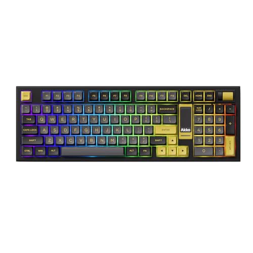 Akko 5098B Kabellose Gaming-Tastatur mit Bildschirm, Schwarz & Gold, Hot-Swap-fähig, mechanische Tastatur mit DREI Modi und Scrollrad-Nummernblock, R