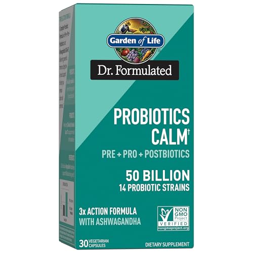 Garden of Life Dr Formulated Calm Daily 3-in-1 Complete Probiotics, Prebiotics & Postbiotics with Ashwagandha - PRE + PRO + POSTBIOTIC Supplement for