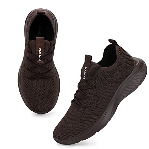 VAMJAM Men's Running Shoes Fashion Sneakers Lightweight Breathable Flying Knitting Lace Up Mesh Walking Shoes Workout Casual Sports Shoes 11 Allbrown0