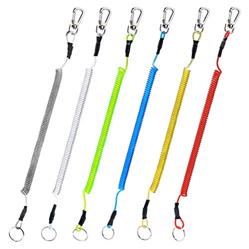 Booms Fishing T04 Fishing Lanyards Fishing Tool-Pole Safety Coil Lanyard Retractable Wire Inside Tup Cover 6pcs - pack_colorful