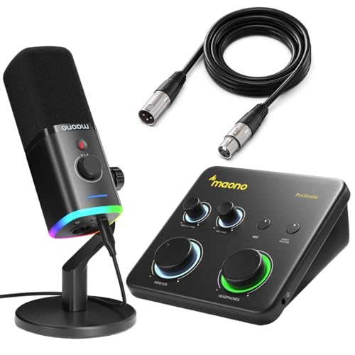 MAONO PD100X XLR-USB Gaming Microphone & Maono PS22 Lite & All in One Gaming Gear Bundle for Game Streamers（PD100X Black+PS22 Lite+XLR-180)