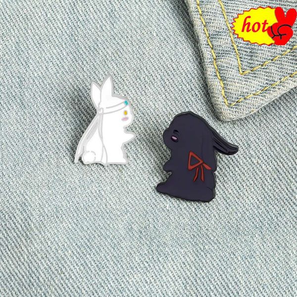 black and white rabbit couples Enamel Pins Clothes Collar Lapel Pin Bag Metal Badges Jewelry For Lover DIY gifts