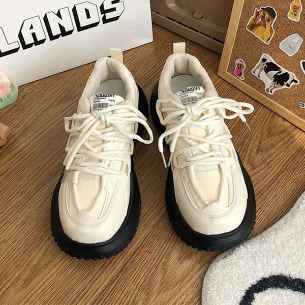 Vintage Sneakers Breathable Trendy Versatile Chunky Shoes for Women Lace-up Autumn Winter Casual Footwear Student 2024 New