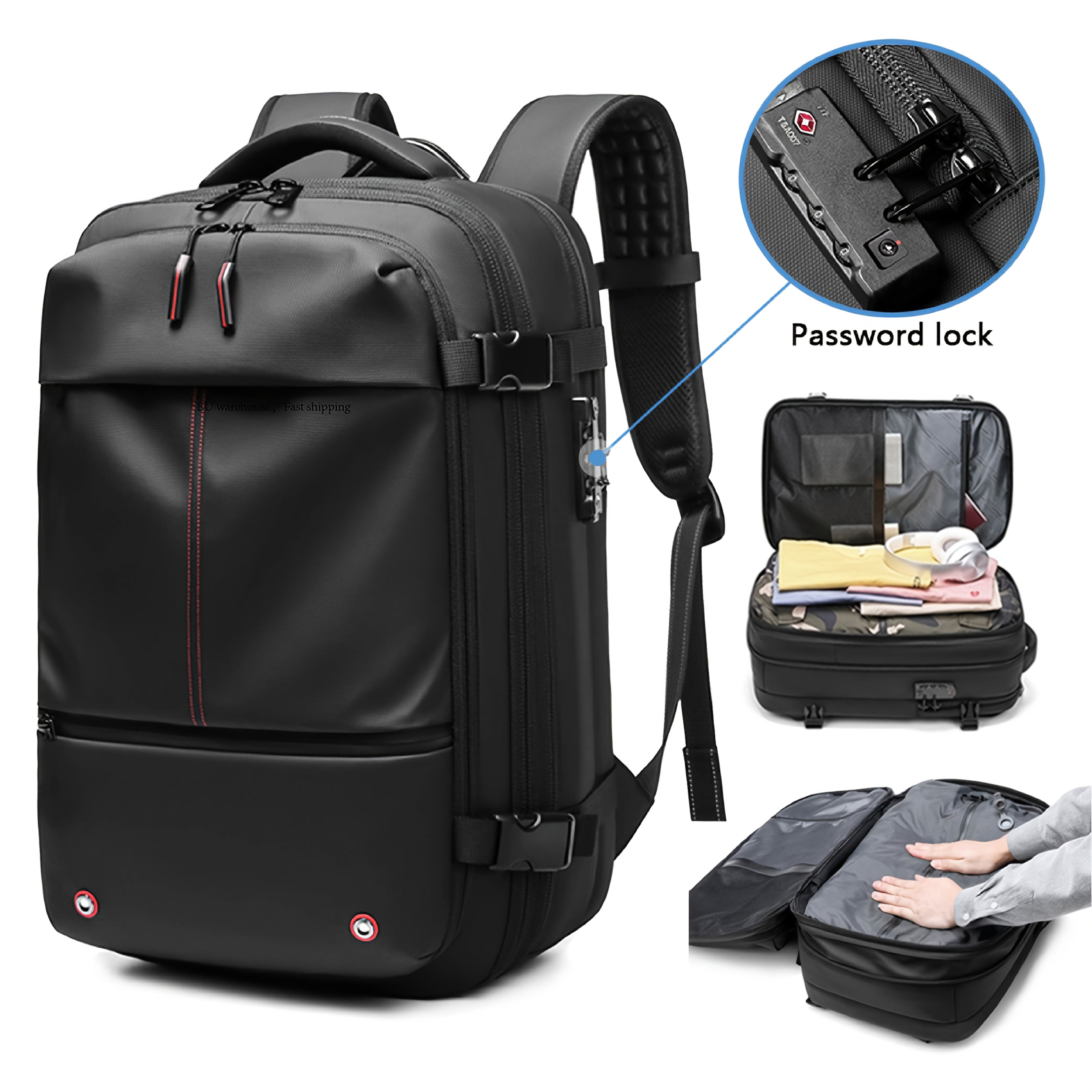 TEMU Vacuum Compression Travel Backpack, Multiple Compartments Can Hold Clothes And 16 Inch Laptops, With Dry And Wet Separation, With Anti-thief