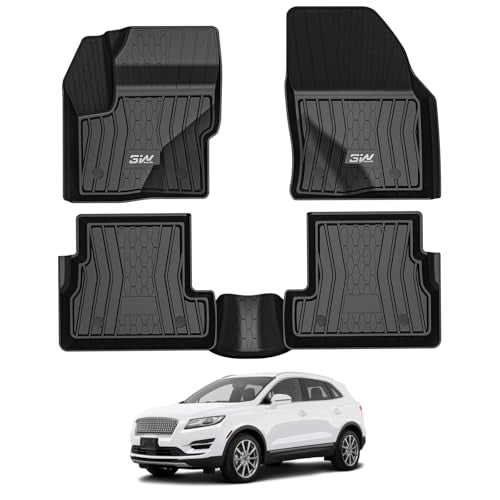3W Floor Mats Compatible for Lincoln MKC 2015-2019, TPE All Weather Floor Liner Custom Fit 1st and 2nd Rows Full Set Car Liners - Black Lincoln MKC|15
