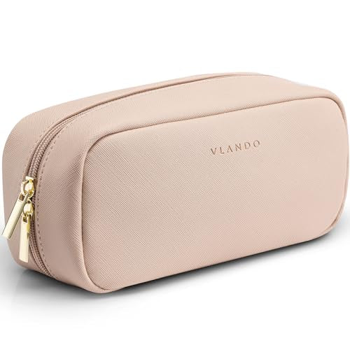 Vlando Small Makeup Pouch,Travel Makeup Bag Gift Ideas for Wife Girls Makeup Pouch for Purse Makeup Brush Holder-Milk Tea 02-Milk Tea
