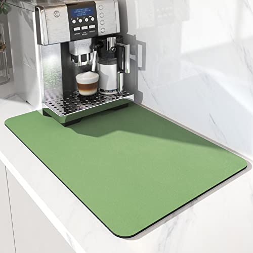 AMOAMI Coffee Mat - Hide Stain Rubber Backed Absorbent Dish Drying Mat for Kitchen Counter - Fits Under Coffee Maker or Machine APPLE GREEN 16"X24"