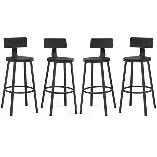 VASAGLE Bar Stools Set of 4, Bar Height Stools, 28.9 Inches Counter Barstools Chairs with Back for Dining Kitchen Island, Steel Frame, Industrial Styl
