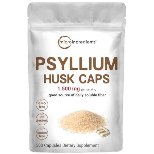 Micro Ingredients Psyllium Husk Caps, 500 Capsules | Soluble Fiber Supplement | India Origin | Natural Prebiotics & Probiotics | Gut & Digestive Healt