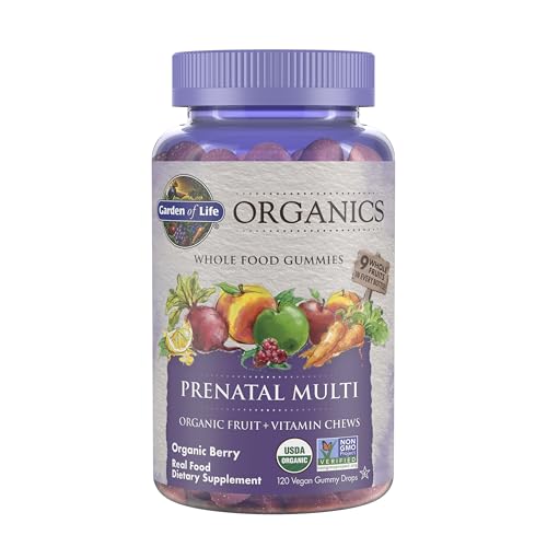 Garden of Life Organics Prenatal Gummies Multivitamin with Vitamin D3, B6, B12, C & Folate for Healthy Fetal Development – Organic, Non-GMO, Gluten-