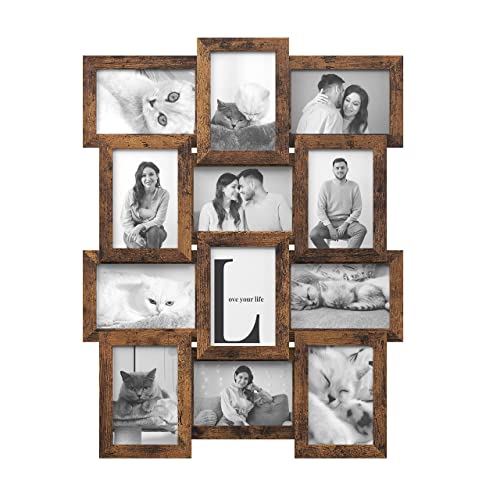 SONGMICS Collage Picture Frames, 4x6 for Wall Decor Set of 12, Multi Family Photo for Gallery Decor, Hanging Display, Assembly Required, Rustic Brown