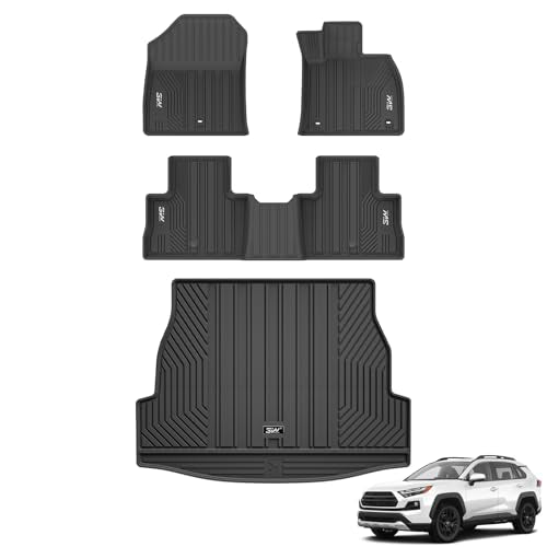 3W Floor Mats & Boot Liner Fit for Toyota RAV4 XA50 2019-2024 2025, Car Mats+Boot Liner Pet Dog Friendly Car Footmat All Weather TPE Waterproof Easy t