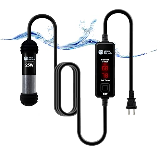 AquaMiracle Upgraded 25W Small Aquarium Heater Fish Tank Heater Turtle Heater Super Mini Aquarium Heater, Dry-Run-Overheating Protection and Memory Fu