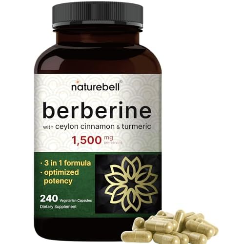 Berberine Supplement 1500mg with 1000mg Ceylon Cinnamon & 300mg Turmeric, 240 Veggie Capsules | 97% Pure Berberine HCL | Supports Balanced Sugar Level