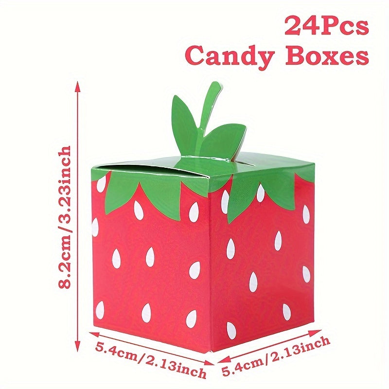 TEMU 24pcs Cute Strawberry Party Favor Boxes - Sweet 1 Birthday & Shower Decorations, Summer Fruit Themed Treat Gift Boxes, Christmas, Halloween
