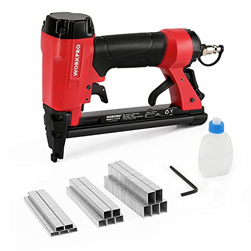 WORKPRO Pneumatic 20 Gauge Staple Gun, T50 Upholstery Stapler with 1260pcs Staples 1-4”to 5-8”, Rear Exhaust, for Carpentry, Woodworking and DIY P