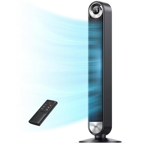 Dreo Tower Fan for Bedroom, Upgraded DC 9 Speeds 25dB Ultra-Quiet Floor Fan, 90° Oscillating Fans with 28ft-s Velocity, 12H Timer, Standing Fan, Blad