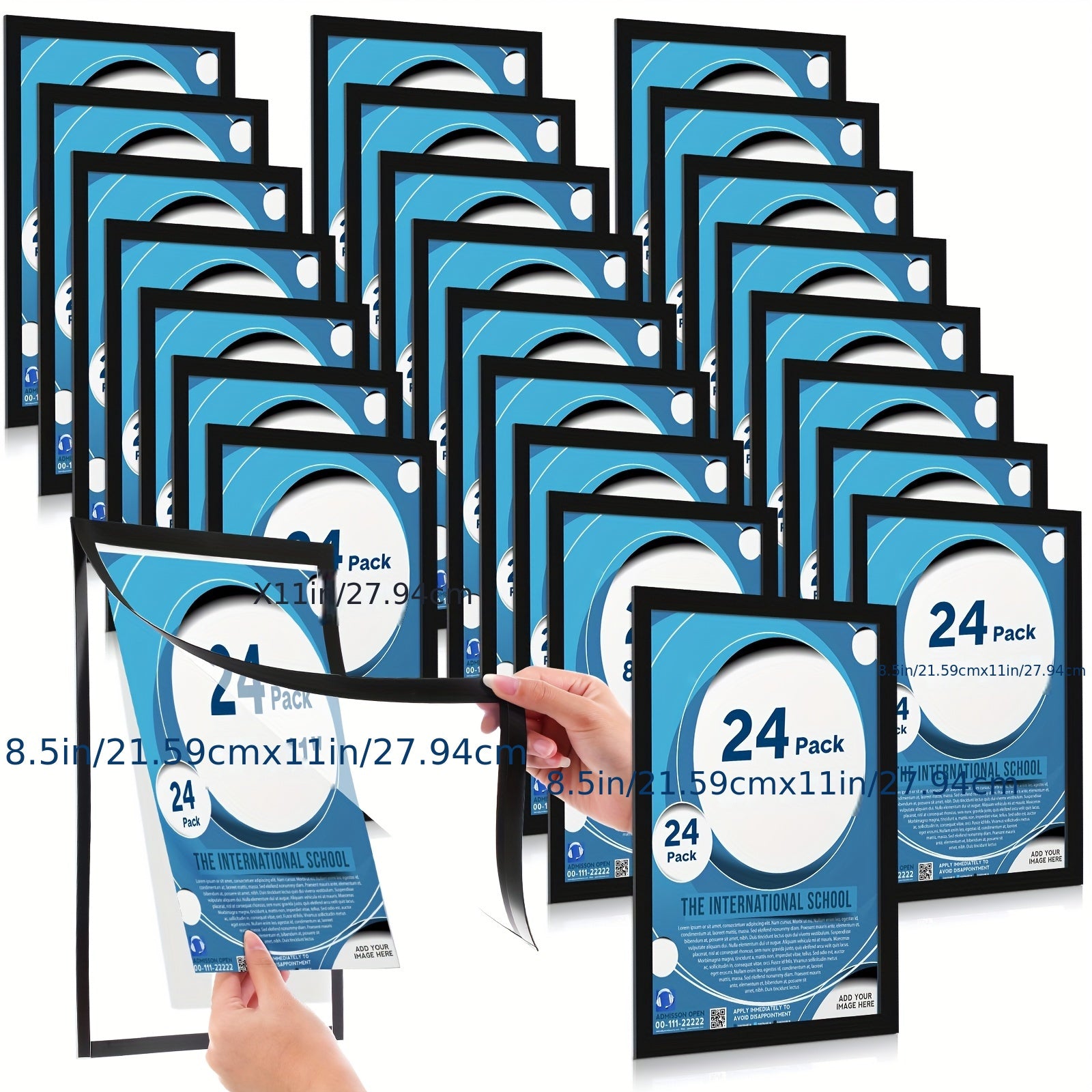TEMU 24pcs Magnetic Document Holder 8.5 X 11 Inch Self Adhesive Holder Bulk Wall Picture Poster Display Frames For Door Window Refrigerator (black)