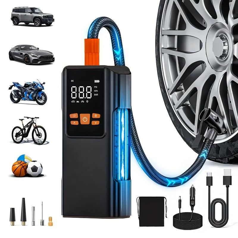 TEMU Tire Inflator Portable Air Compressor, 150psi Air Pump For Car Tires With 25000mah Battery, 1 Click Smart Air Pump Tire Inflator For Car,