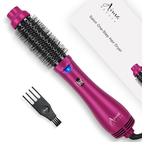 Aima Beauty One Step Hair Dryer & Volumizing Hot Air Brush, Ceramic Straightener Brush, Curler & Hot Comb 4 in 1 Salon Ionic Hair Brush, Rose Pink 1.7