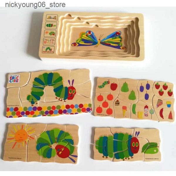 3D Puzzles Wooden Puzzle Toys Set Montessori Multilayer Caterpillar Early Hungry Caterpillar Puzzle Digital Color Cognitive Educational Toy