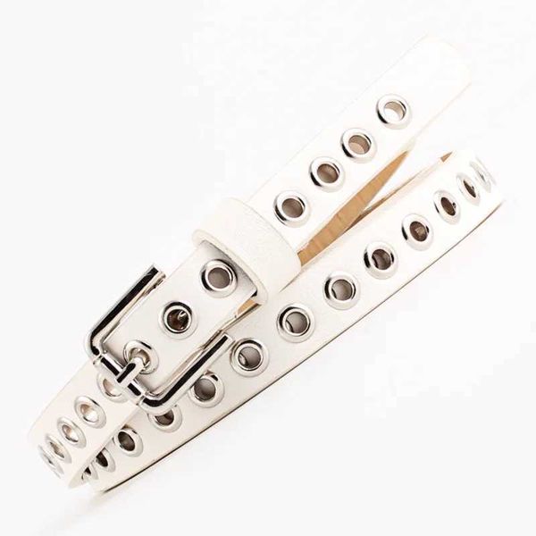 Wendai Punk Cool Metal Buckle Adjustable Double Eyes Grmet Leather Fashion Belt Jeans Dress Perforated Belt X2412091