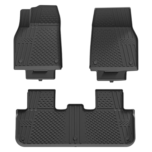 3W Floor Mats Compatible for Tesla New Model Y 2025 2026 Juniper, TPE All Weather Custom Fit Floor Liner for Model Y, 1st & 2nd Row Set Car Mats, Blac