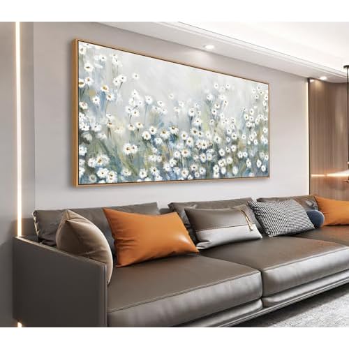 NINEASO Abstract Flowers Framed Wall Art - Elegant Daisy Canvas Pictures Yellow White Wildflower Wall Decor Modern Botanical Painting Print Artwork Li