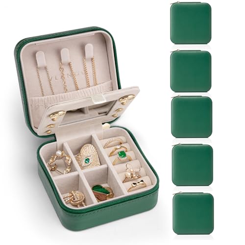 Vlando Travel Jewelry Box, Small Jewelry Travel Organizer Case for Girls Women -Dark Green Mirror*6 pack Dark Green S 6