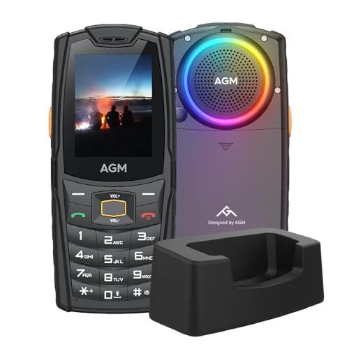 AGM M6 Feature Phone with Charging Dock, 4G LTE Dual SIM Unlocked - T-Mobile Compatible, RGB Light Ring, Large Button & Font, 109dB Speaker, Rugged Ba