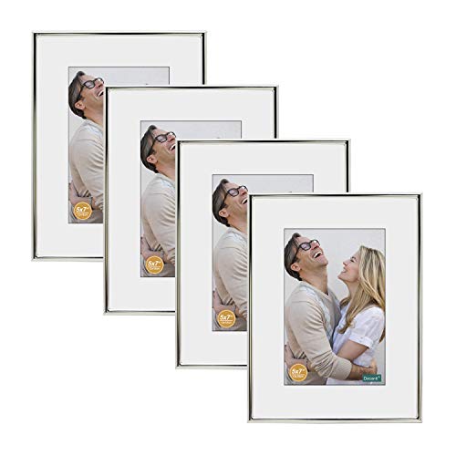 DECANIT 8x10 Picture Frame Set - Silver Metal Thin Frames for Wall or Tabletop Display of 5x7 Photos with Mat or 8x10 Without Mat - Gallery Wall Kit-