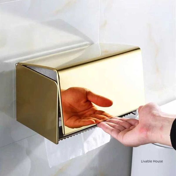 Toilet Paper Holders 304 Stainless Steel Roll Paper Rack Toilet Paper Box Phone Holder Waterproof Paper Towel Holder Bathroom Golden Tissue