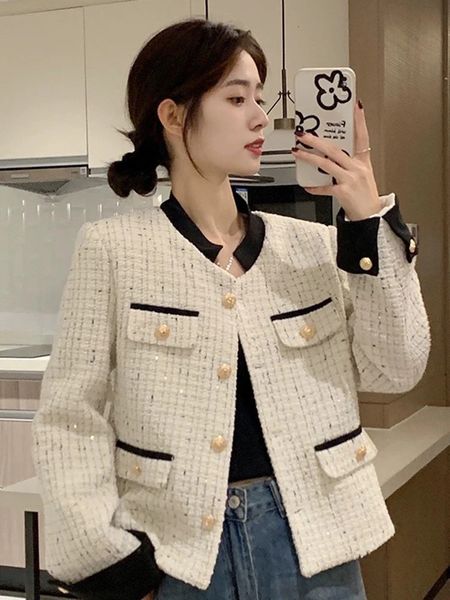 Autumn Winter Tweed Jacket Women Ladies Elegant Office Sweet Casual Loose Coat Cardigan Female Tops Outerwear Street Clothes 240226