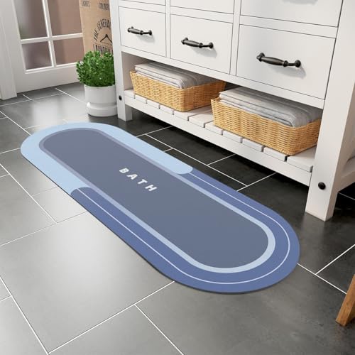 MontVoo Bath Mat Runner - Long Non Slip Absorbent Quick Dry Thin Bath Rug for Bathroom Floor Mat - Rubber Backed - Stain Resistant - Easy Care -Navy17