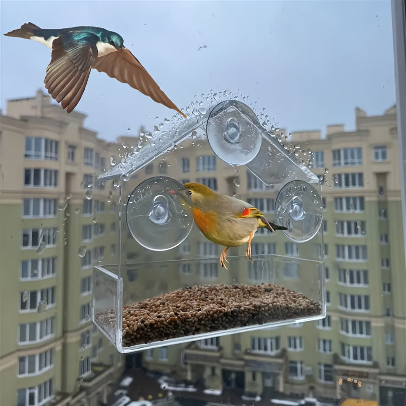 TEMU Acrylic Bird Cage With Suction Cup Base - No-drill Wall-mounted Feeder, For Easy Visibility, Durable Pet Bird Feeder For Small To Medium Birds,