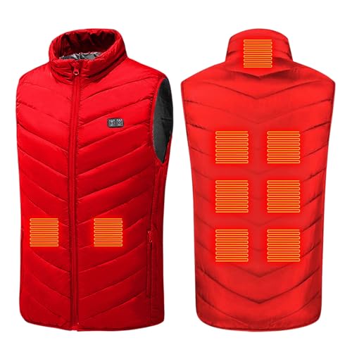 Heated Vest for Men Women, Dual Control 9 Heating Zones USB Electric Puffer Vest, Lightweight Winter Outerwear Jacket Red Small
