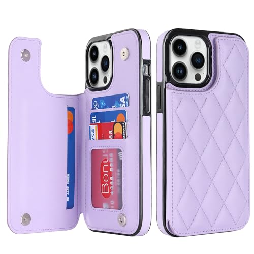 for iPhone 15 Pro Max Wallet Case with Credit Card Holder,RFID Blocking,PU Premium Diamond Leather Double Magnetic Clasp Kickstand Heavy Duty Protecti