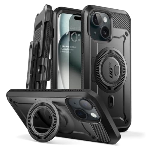 SUPCASE for iPhone 15 Case with Stand (Unicorn Beetle Pro Mag), [Built-in Screen Protector & Belt Clip] [Compatible with MagSafe] Military-Grade Magne