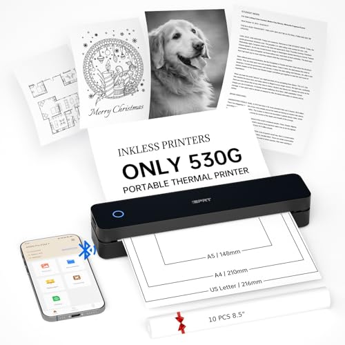 iDPRT Portable Printer Wireless for Travel, Inkless Bluetooth Thermal Printers for Home,Office,Vehicles203DPI,Supports 8.5" x 11" US Letter&A4 A5 Size