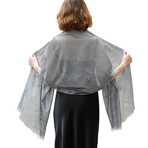 RIIQIICHY Shawls and Wraps for Evening Dresses Scarfs for Women Pashmina Wedding Formal Shawl Grey-3