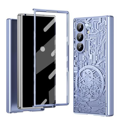 for Samsung Galaxy Z Fold 7 Case with Mechanical Legend Pattern, Front Screen Protector - Sleek Design, Holographic Texture, Plating Folding Completel