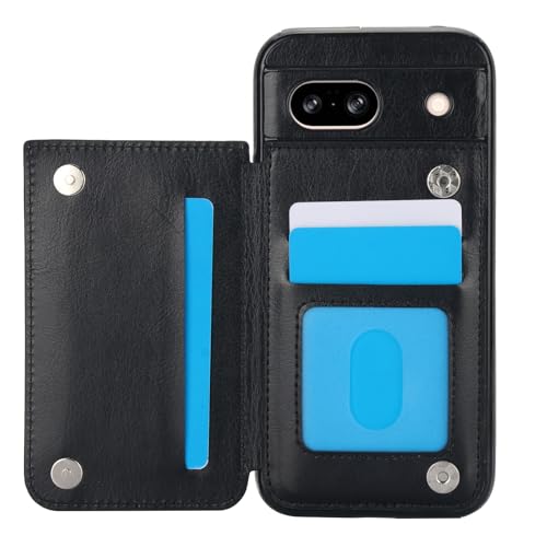 for Google Pixel 8a Wallet Case with 3 Credit Card Holder,RFID Blocking,PU Leather Double Magnetic Clasp Kickstand Heavy Duty Protective Cover.(Black)