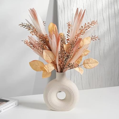 Artificial Flower Arrangement with White Ceramic Vase, 17" Tall Decor for Coffee Table & Home, Silk Flowers for Indoor Decor, Ideal for Living Room, B