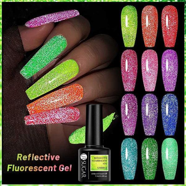 UR SUGAR 7.5ml Neon reflective glitter gel nail polish red yellow sparkling aurora nail polish gel art varnish semi permanent varnish W24081
